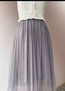 Gray Tulle Midi Skirt