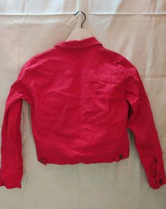 Solid Red Denim Jacket For Women