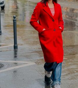korean Red Buttoned Coat