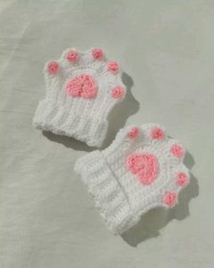 Crochet White Paw Gloves 🐾
