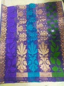 Royal blue With Cyan And Green Woven Saree