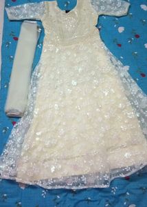 New Partywear Frock / Gown with Duppatta - Cream