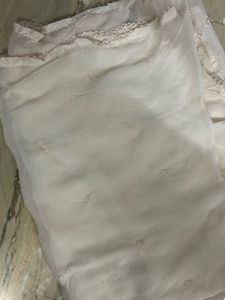 White Embroidered dyeable Net Dupatta