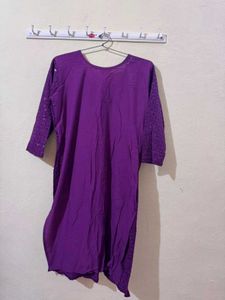 Purple Pink Embroidered Kurta Combo Set