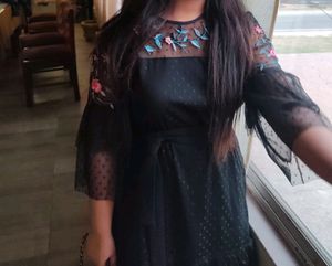 Black A-line Net Dress Without Belt