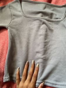 Grey Ribbed Full Sleeved Top🩶🦈