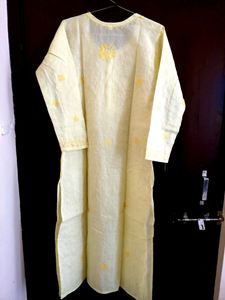 Chikankari Yellow Long Kurti