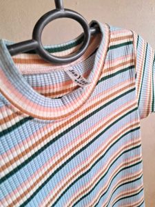 Ribbed Striped Crop Top - Size S