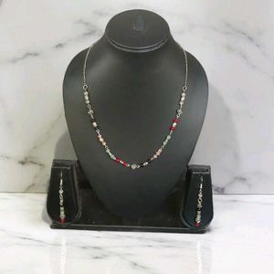 Multi color Beaded Necklace & Earring Set