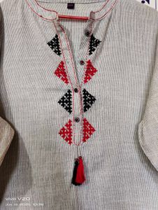 Gray Embroidered Tunic Dress