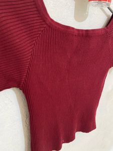 Maroon Ribbed Crop Top