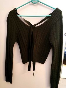 Olive Green Knit Tie Back Sweater