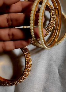 Like Gold , Pearl &amp; Stone Bangles (Set of 6)