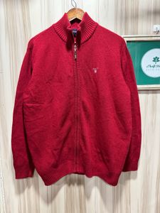 GANT Red Zipup Front Open Wool Cardigan