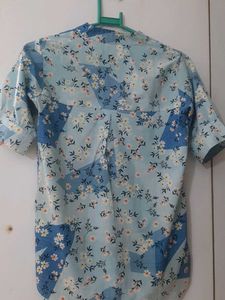 Floral Printed Top With Band Collar
