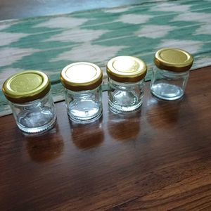 Set Of 4, 50 ml Kitchen Glass Jars With Gold Lid