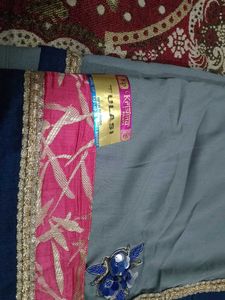 Grey Designated Work Saree With Unstitched Blouse