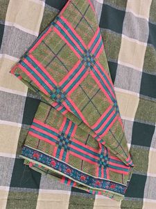 :&#34;New Soft Cotton Check Saree With Floral Border |