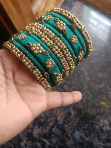 Emerald & Gold Silk Thread Bangles