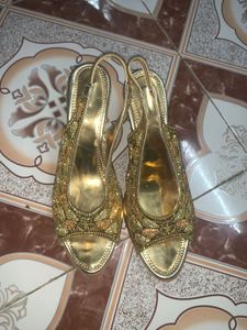 Gold Embellished Slingback Heels