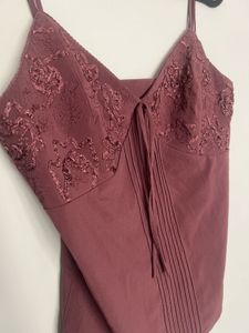 Maroon Camisole Top with Lace Detailing XS
