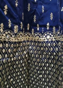 royal blue mirror work semi stitch bridal lengha