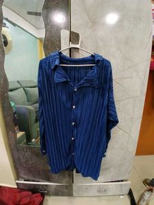 Pleated Navy Blue Shirt