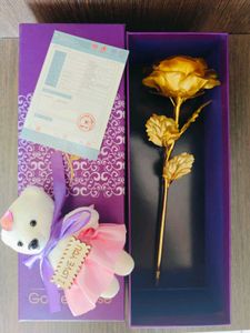 24k Gold Rose &amp; Taddy Bear