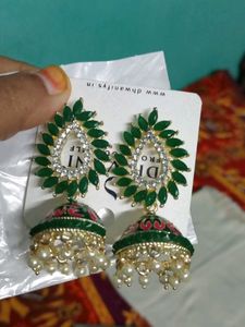 Green Jhumka Earrings