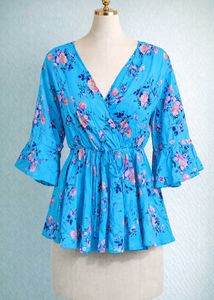 Floral Print Ruffle Sleeve Top/Peplum