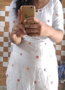 Cotton White Punjabi Suit Salwar With Mirror Work