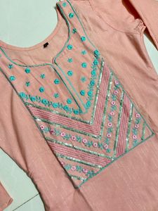 Peach Embroidered Kurta