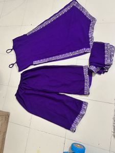 Purple Embellished A-line Kurta Set