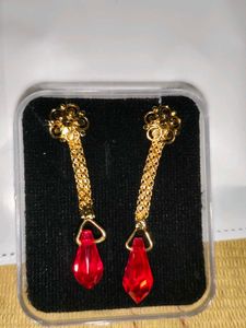 Elegant Gold &amp; Red Dangle Earrings