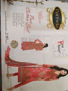 Cotton Light Red Colour Suit