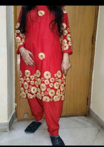 Red Embroidered Kurta Set gota patti salwar kurt