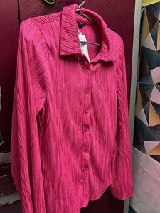 Pink Plisse Button-Down Top