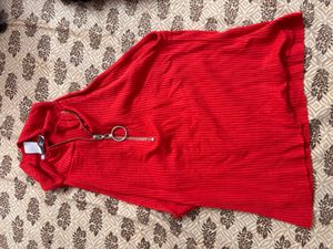 Red Ribbed Zipper Tank