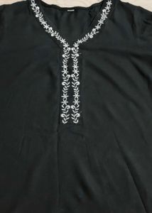 Elegant Black Embroidered Short Kurta ll L Size