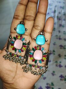 Beautiful colour full silver oxytocin earring😍😍