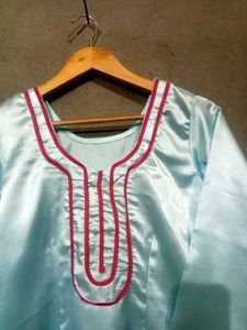 Elegant Light Blue Satin Kurta Setn