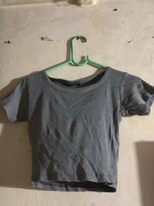Grey Ribbed Crop Top