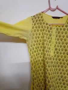 Yellow Cotton Kurta Knee Length