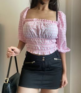 New With Tag Pink Gingham Crop Top