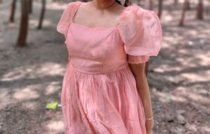 Women Peach Colour Puff Sleeve Mini Dress
