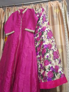 Elegant Kurta Skirt Set Fabric Silk Size M