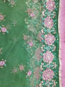 shimmery green two way net and Georgette saree