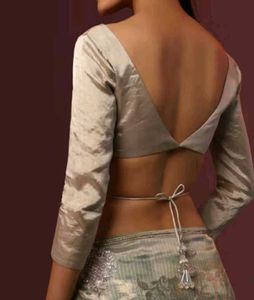 Dusty Silver Padded Silk Full Sleeve 1 Hook Blouse