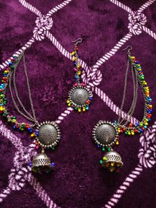 Oxidised Earrings With Mang Tika