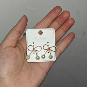 Bow Pearl Drop Earrings Ribbon Earring